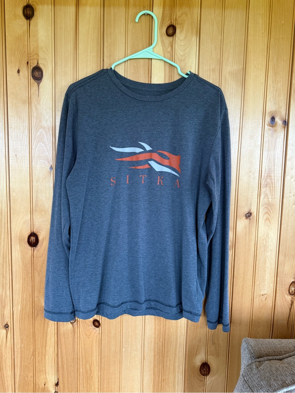 Sitka Long Sleeve Tee - Charcoal with Orange Logo
